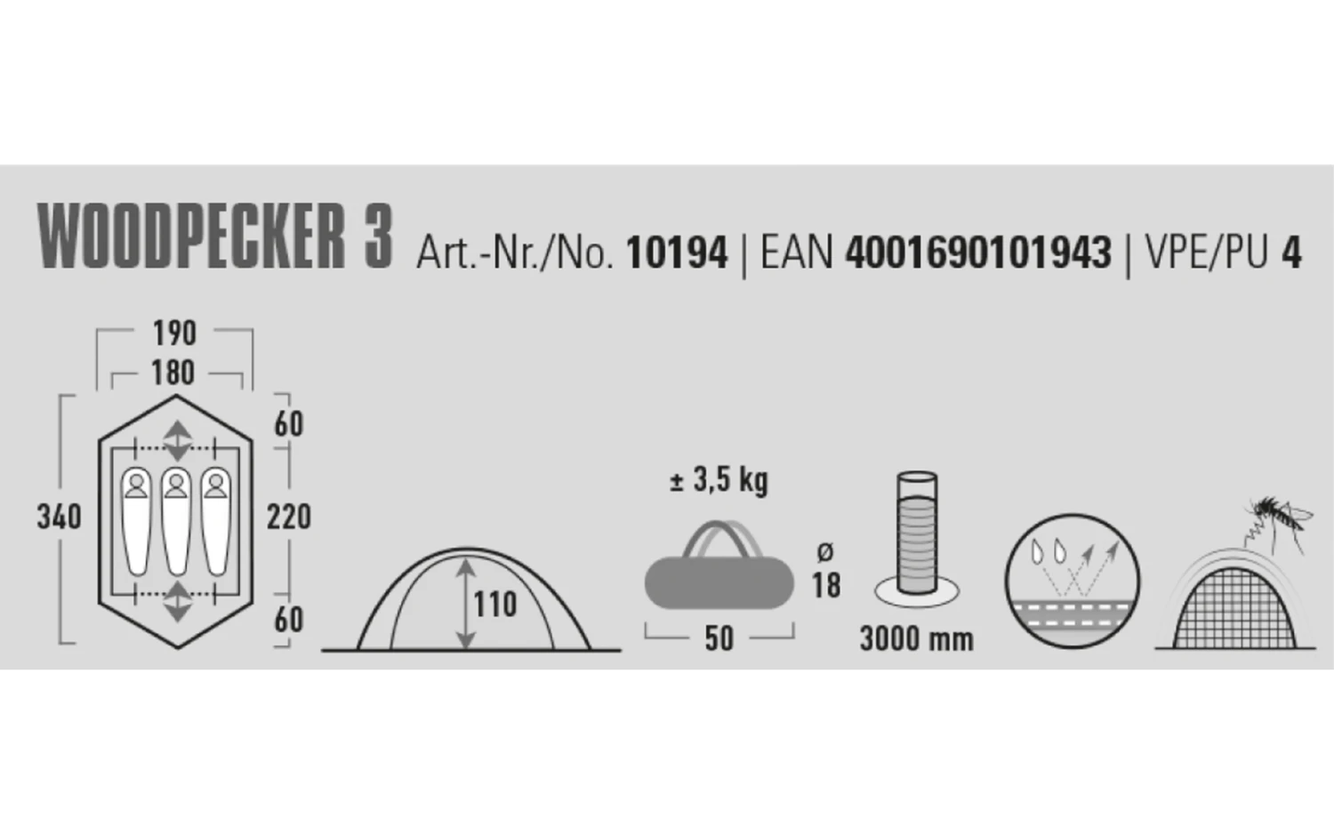 High PeakWoodpecker 3 Kuppelzelt Für 3 Personen 4 High PeakWoodpecker 3 Kuppelzelt Für 3 Personen – Bild 2