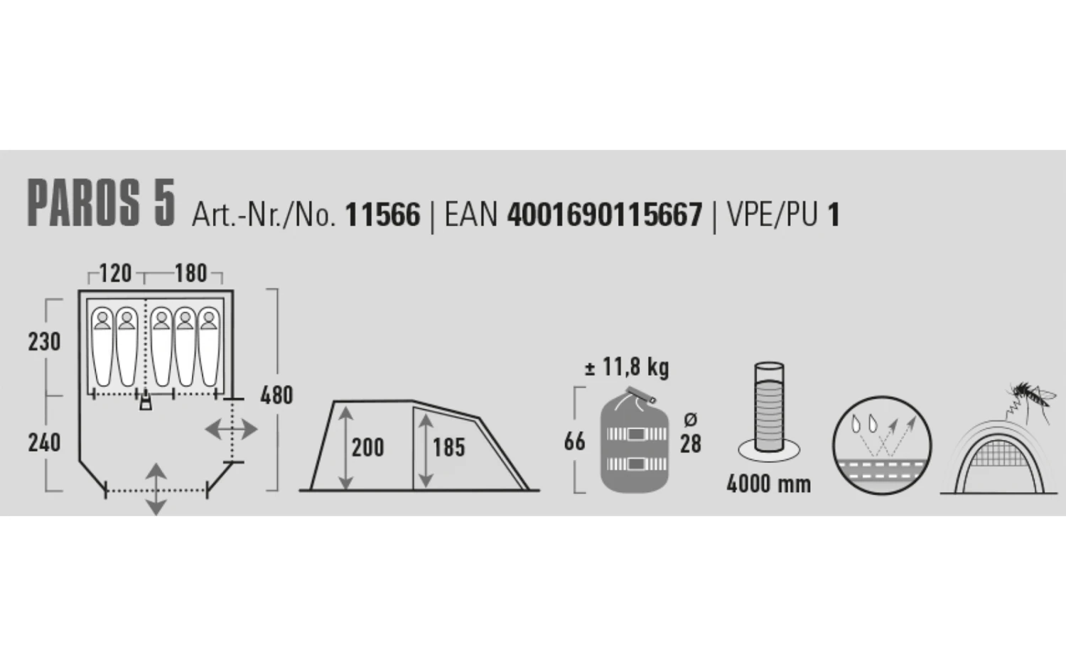 High Peak Paros 5 Tunnelzelt Für 5 Personen 4 High Peak Paros 5 Tunnelzelt Für 5 Personen – Bild 2
