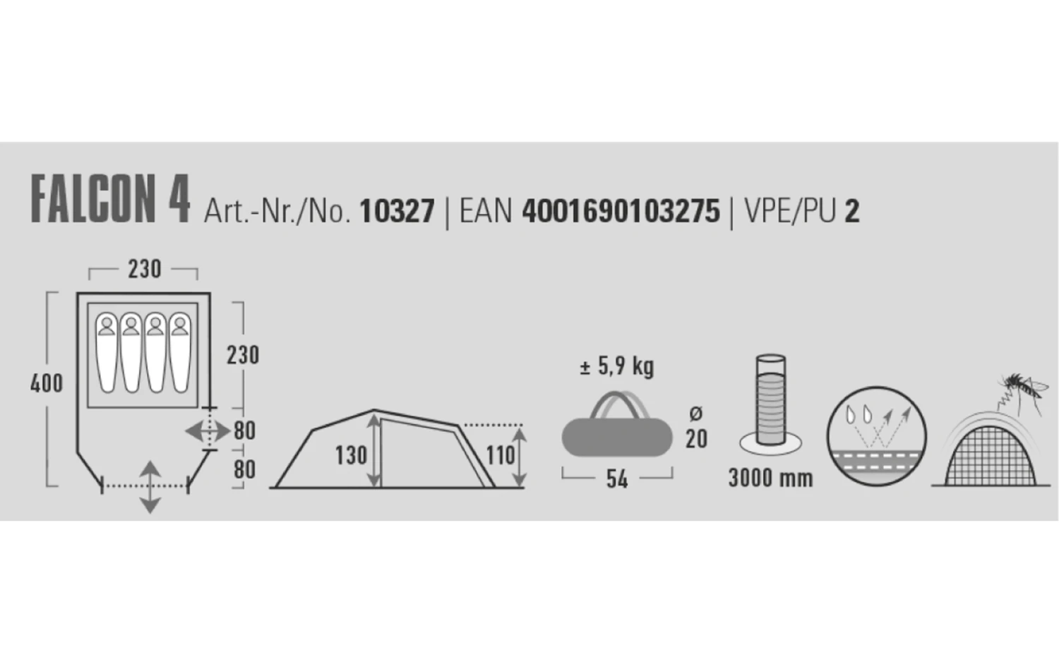 High Peak Falcon Tunnelzelt Mit Vorbau Dunkelgrün Für 4 Personen 4 High Peak Falcon Tunnelzelt Mit Vorbau Dunkelgrün Für 4 Personen – Bild 2