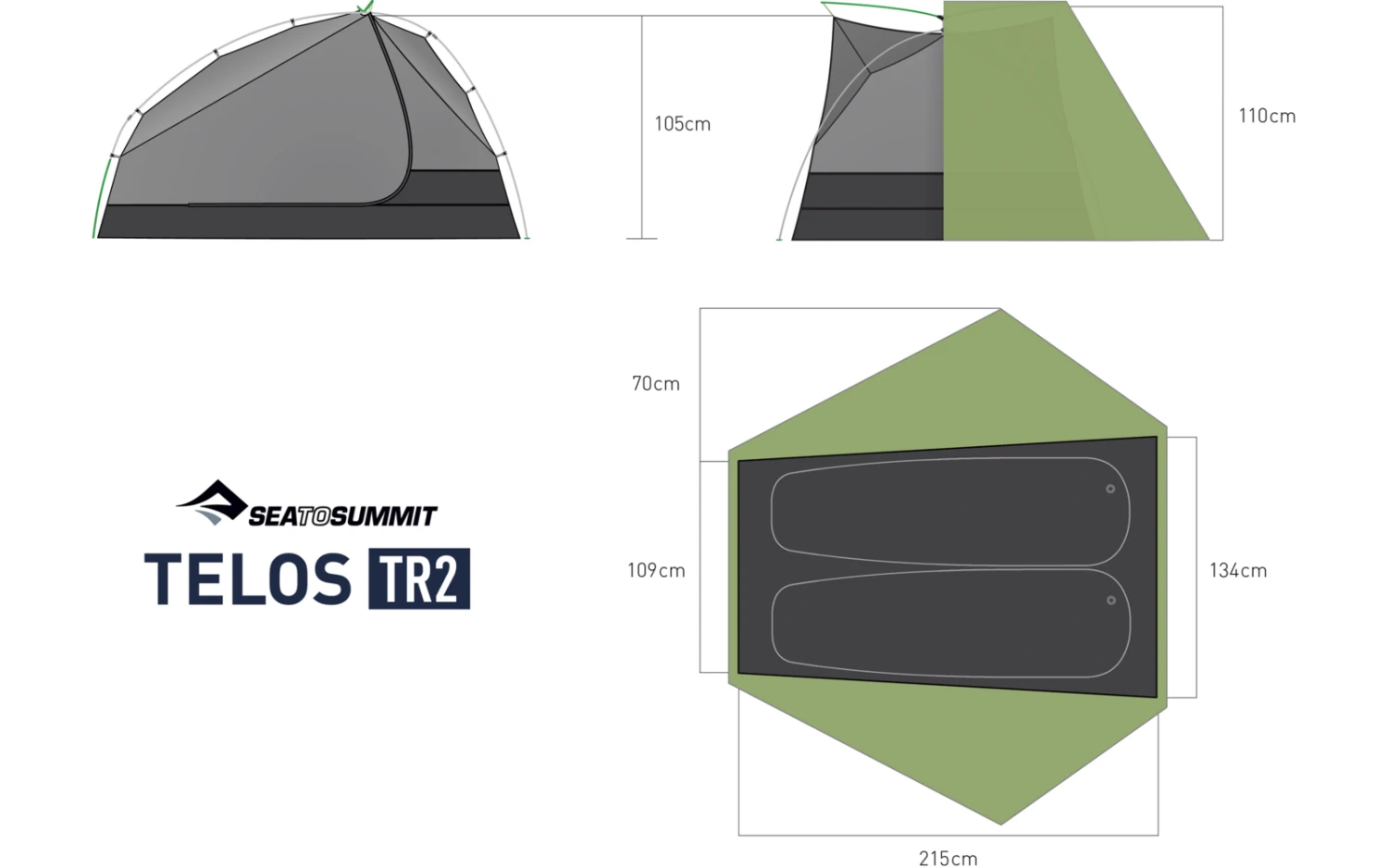 Sea To Summit Telos TR2 Freistehendes Zelt Grün Für 2 Personen 4 Sea To Summit Telos TR2 Freistehendes Zelt Grün Für 2 Personen – Bild 2
